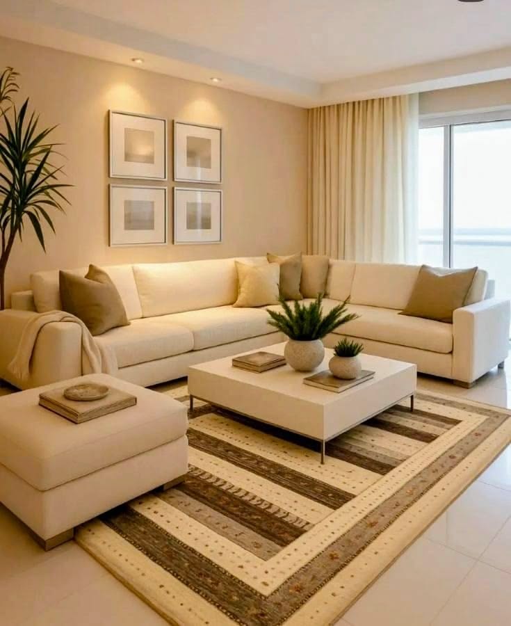 Contemporary Apartment Living Space with Acoustic Wood Paneling & Cove Ceiling #3